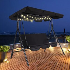 3-Seats Outdoor Patio Swing Chairs with Adjustable Tilt Canopy & Durable Steel Frame, Porch Swing Outdoor Swings for Adults, Removable Cushion, Best for Garden, Yard & Balcony (Black)