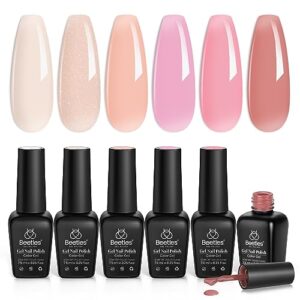 beetles jelly gel nail polish set 6 colors aesthetic nude shimmer giltter nails withe pink gel polish kit translucent soak off uv nail gel diy manicure 2023 new nail trend