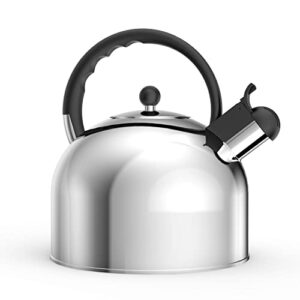 yssoa stainless steel whistling tea kettle, 3.17 quart, teapot for stove top with wide mouth, easy pouring spout and ergonomic handle, silver
