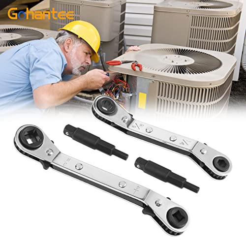 gohantee Hvac Service Wrench Tools Air Conditioner Valve Ratchet Wrench 3/16” to 3/8” 5/16'' x 1/4'' with 2 Hexagon Bit Adapter Kit for Air Refrigeration Tools and Equipment Repair Tools Clearance