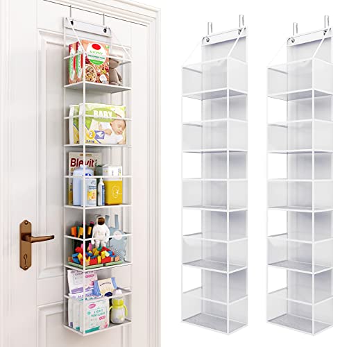 Fixwal 2 Pack 5-Shelf Over The Door Hanging Pantry Organizer, Hanging Storage with Clear Plastic Pockets, Large Capacity Door Organizer for Closet, Bedroom, Nursery, Bathroom and Sundries