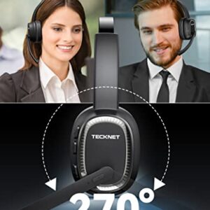 TECKNET Bluetooth Headset Wireless Headphones with Microphone AI Noise Cancelling & Mute Trucker Bluetooth Headset V5.2 Over-Ear Headphones for Truck Driver Cell Phone PC Computer Home Office Skype