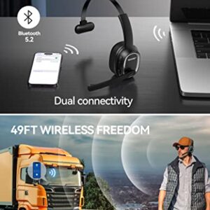 TECKNET Bluetooth Headset Wireless Headphones with Microphone AI Noise Cancelling & Mute Trucker Bluetooth Headset V5.2 Over-Ear Headphones for Truck Driver Cell Phone PC Computer Home Office Skype