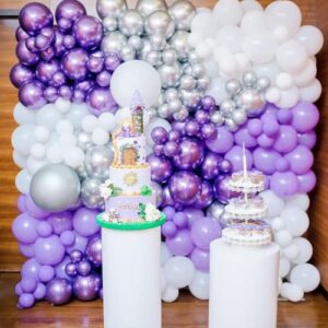 YAOWKY Purple Balloons Garland Arch Kit, 100PCS 18In 12In 10In 5In Purple Latex Balloons Garland Arch Kit with Glue Dot Strip and Ribbon for Birthday Weddings Anniversary Graduation Party Decorations