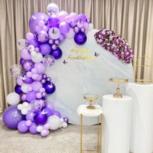 YAOWKY Purple Balloons Garland Arch Kit, 100PCS 18In 12In 10In 5In Purple Latex Balloons Garland Arch Kit with Glue Dot Strip and Ribbon for Birthday Weddings Anniversary Graduation Party Decorations