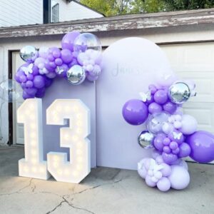 YAOWKY Purple Balloons Garland Arch Kit, 100PCS 18In 12In 10In 5In Purple Latex Balloons Garland Arch Kit with Glue Dot Strip and Ribbon for Birthday Weddings Anniversary Graduation Party Decorations