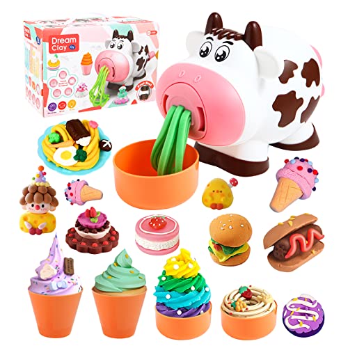 Color Play Dough Clay Set for Kids Toys, Jugar con la masa KitchenTools Creations Ultimate Cookie Noodle Ice Cream Maker Machine Playset for 3 4 5 6 7 8 Year Old Girls Boys Kids and Toddlers