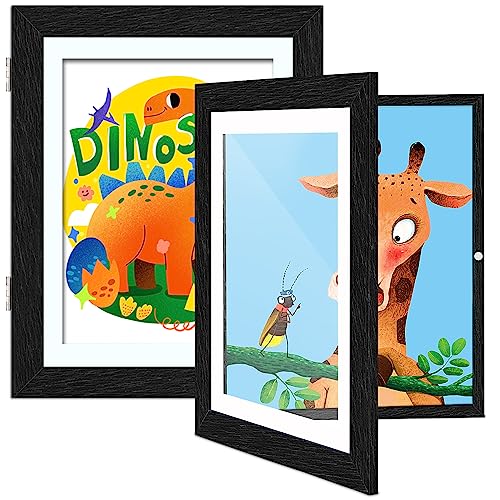 Eiqer Kids Art Frames, Front Opening Kids Art Display Frames 8.5x11, kids Art Frames Front Opening, A4 Art-Work, Storage Frames, Crafts, Drawing for Kids Drawing Crafting (Black, Set of 2)