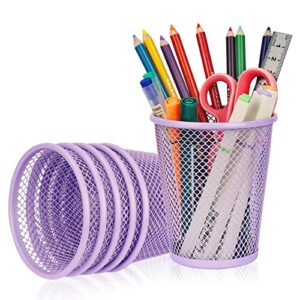 banshou pencil holders,mesh pen holder for desk,purple round pencil holder for school,home,office and other office desk organizers (purple 6pack)