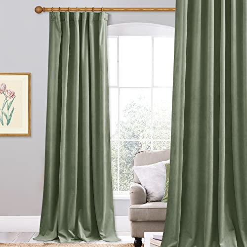 StangH Sage Green Curtains 84 inches, Super Soft Thick Velvet Drapes for Nursery Bedroom Thermal Insulated Privacy Doorway for Home Office/Bathroom, W52 x L84 inches, 1 Panel