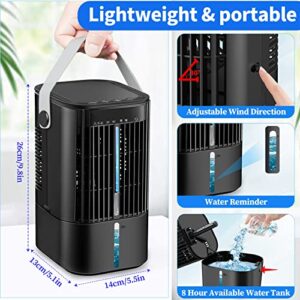 Portable Air Conditioner - Personal Mini AC Quiet Air Cooler with Handle,90° Oscillating Desktop Cooling Fan,2/4H Timer 7 Color,3 Speeds,Small Mobile Misting Fan for Home Office Work Outdoor - Black