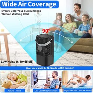 Portable Air Conditioner - Personal Mini AC Quiet Air Cooler with Handle,90° Oscillating Desktop Cooling Fan,2/4H Timer 7 Color,3 Speeds,Small Mobile Misting Fan for Home Office Work Outdoor - Black