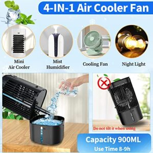 Portable Air Conditioner - Personal Mini AC Quiet Air Cooler with Handle,90° Oscillating Desktop Cooling Fan,2/4H Timer 7 Color,3 Speeds,Small Mobile Misting Fan for Home Office Work Outdoor - Black