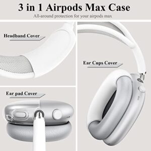 JDHDL [3 in 1] for Airpods Max Case Cover, Clear Soft TPU Earcup Case Cover+Slicone Earpad Cover+Silicone Overhead Cover, Transparent Protective Case for Apple Airpods Max Accessories