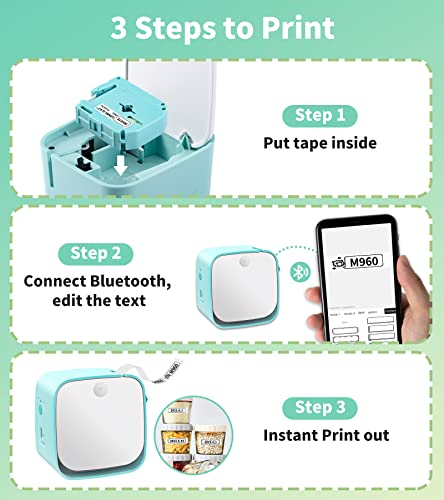 Vixic Label Maker with Tape, M960 Bluetooth Label Maker Machine, Small Mini Portable Label Makers Multiple Templates Font Icon for Home School Office Organization, Inkless Rechargeable,Green