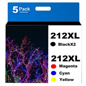 212xl ink cartridges for epson 212xl t212xl 212 xl for expression home epson xp-4100 epson xp-4105 workforce wf-2830 wf-2850 printer 5pack(2 black cyan magenta yellow)