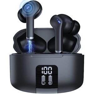 sibotion wireless earphones, bluetooth 5.3 dual-mic enc call noise reduction, with led power display charging case, ipx5 waterproof ultra-light and ergonomic for sports and esports