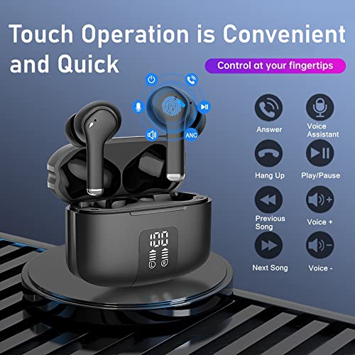 Sibotion Wireless Earphones, Bluetooth 5.3 Dual-mic ENC Call Noise Reduction, with LED Power Display Charging Case, IPX5 Waterproof Ultra-Light and Ergonomic for Sports and Esports