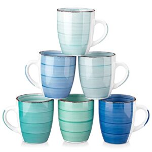 vancasso bonita 12 oz coffee mugs set of 6, ceramic coffee cups for cappuccino, latte, tea, cocoa, cool color