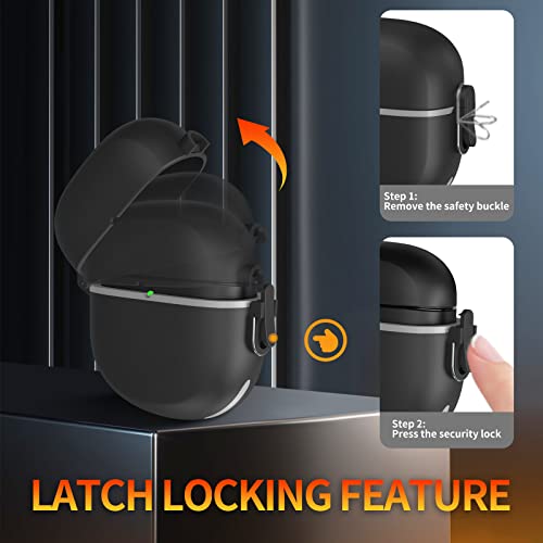 [Upgrade Secure Lock] Bose QuietComfort Earbuds II 2022 Case, YIPINJIA Full-Body Shockproof Armor Protective Cover for New Bose QuietComfort Earbuds 2, TPU Hard Shell with Lanyard and Keychain(Black)