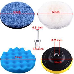 SIQUK 16 Pieces 5 Inch Buffing Pads Foam Polishing Pad Kit Polisher Pads Bonnets Wax Buffer Polish Pads Car Buffer Attachment for Drill