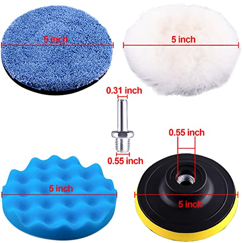 SIQUK 16 Pieces 5 Inch Buffing Pads Foam Polishing Pad Kit Polisher Pads Bonnets Wax Buffer Polish Pads Car Buffer Attachment for Drill