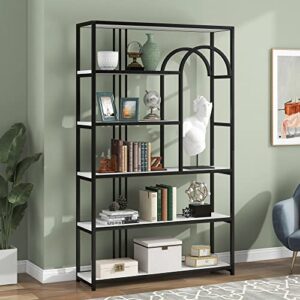 6-tier tall bookcase bookshelf modern style, freestanding open display storage shelf, wood