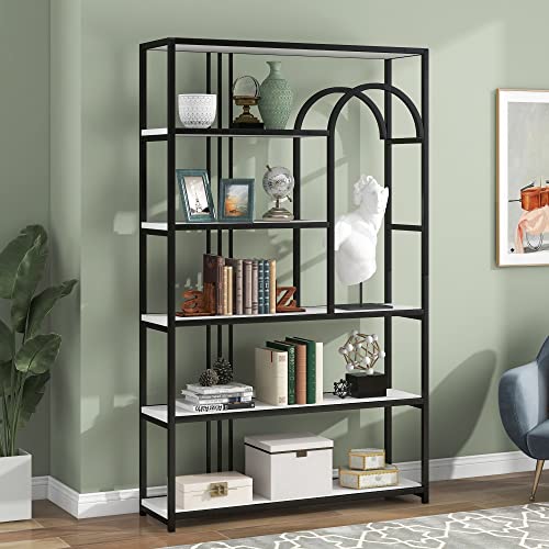 6-Tier Tall Bookcase Bookshelf Modern Style, Freestanding Open Display Storage Shelf, Wood