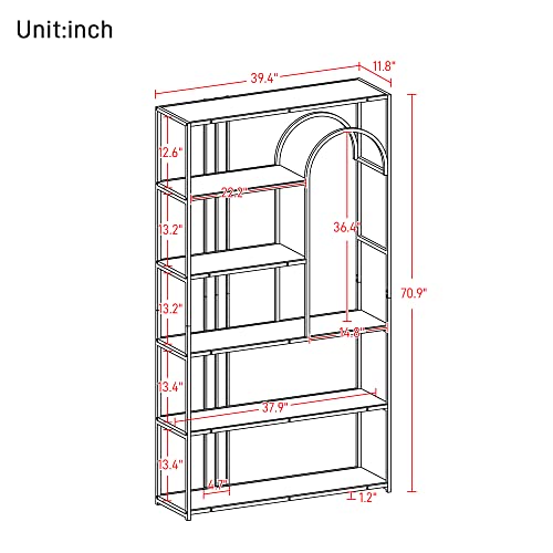 6-Tier Tall Bookcase Bookshelf Modern Style, Freestanding Open Display Storage Shelf, Wood