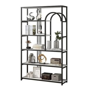 6-Tier Tall Bookcase Bookshelf Modern Style, Freestanding Open Display Storage Shelf, Wood