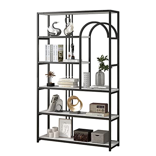 6-Tier Tall Bookcase Bookshelf Modern Style, Freestanding Open Display Storage Shelf, Wood