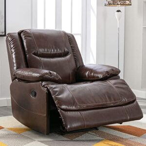 ANJHOME Genuine Leather Recliner, Manual Overstuffed Reclining Chair with Comfy Back and Arms Single Sofa for Living Room