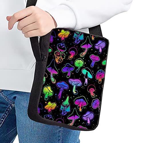 WELLFLYHOM Mushroom Crossbody Bag for Purse for Women Teen Girls Messenger Bag Small Canvas Cross Body Bag Travel Beach Shoulder Handbag Satchel Stuff Sack for Kids