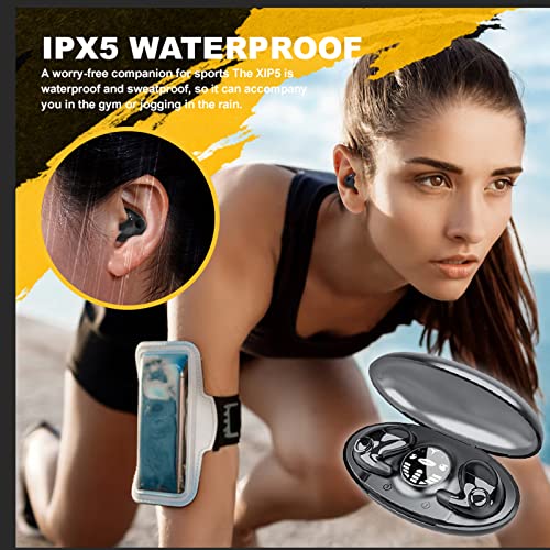 KOURM Invisible Sleep Wireless Earphone Ipx5 Waterproof，Invisible Earbuds Wireless Bluetooth，5.3 Headphones Touch Control，with Wireless Charging Case, Double Noise Cancelling (Black)