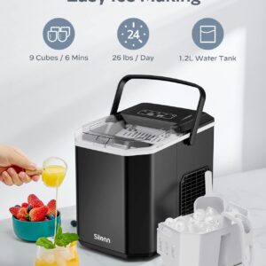 Silonn Ice Maker Countertop, Portable Ice Machine with Carry Handle, Self-Cleaning Ice Makers with Basket and Scoop, 9 Cubes in 6 Mins, 26 lbs per Day, Ideal for Home, Kitchen, Camping, RV