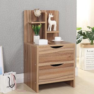 sogesfurniture Nightstand with Drawers, Bedside Table Small Dresser for Bedroom Nursery Closet Living Room, End Side Table with Open Shelf, Storage Cabinet for Home Office, Oak