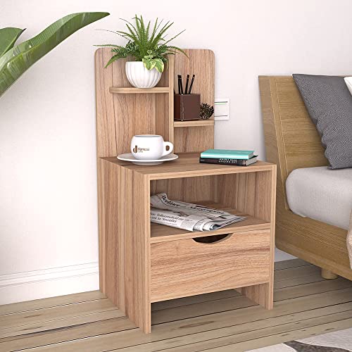 sogesfurniture Nightstand with Drawers, Bedside Table Small Dresser for Bedroom Nursery Closet Living Room, End Side Table with Open Shelf, Storage Cabinet for Home Office, Oak