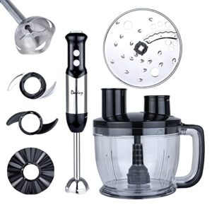 Davivy Immersion Blender Handheld, 6-in-1 Hand Blender Combo, 8 Cup Food Processors Stepless Control 304 Stainless Steel Stick Meat Chopping,Emulsifying,Mixing,Doughing,Slicing,Shreding for Homeuse,Black,500W (8-CUP Hand Blender Combo)