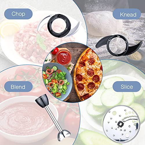 Davivy Immersion Blender Handheld, 6-in-1 Hand Blender Combo, 8 Cup Food Processors Stepless Control 304 Stainless Steel Stick Meat Chopping,Emulsifying,Mixing,Doughing,Slicing,Shreding for Homeuse,Black,500W (8-CUP Hand Blender Combo)