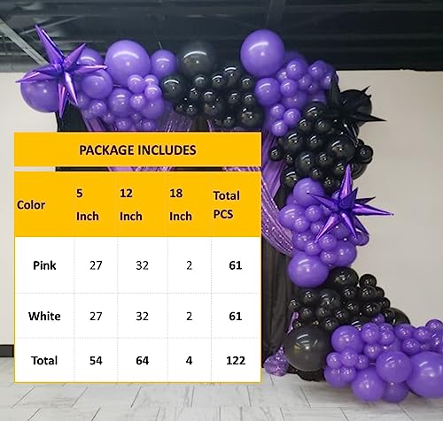 Zee Party Supply Purple Black Balloons Garland Arch 122 PCS Different Sizes 18 12 5 Inch for Gender Reveal Baby Shower Birthday Party Wedding Party Decoration