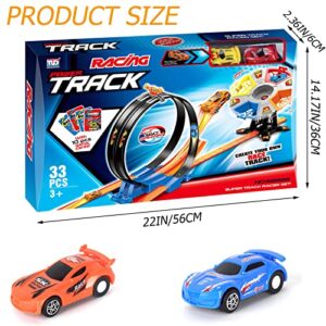 Race Car Track Set, Two-Player Competitive Car Race Track Toys for Kids, 2 High Speed Race Cars, 360° Loop Track Car Toys for Boy Girls Christmas Birthday Gift (B Race Car Set)