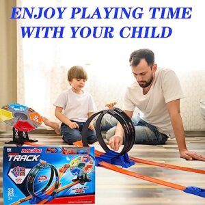 Race Car Track Set, Two-Player Competitive Car Race Track Toys for Kids, 2 High Speed Race Cars, 360° Loop Track Car Toys for Boy Girls Christmas Birthday Gift (B Race Car Set)