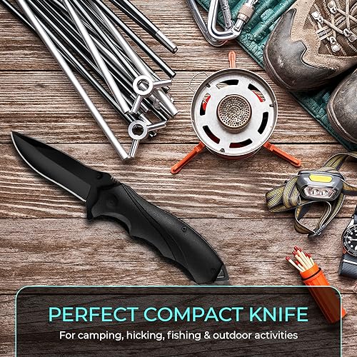 Tactical Knife for Men - Black Pocket Knife - Best Spring Assisted Knife with Glass Breaker and Pocket Clip - Cool Folding Knives for Military Work Self Defense Camping - Birthday Gifts for Dad 6495 B