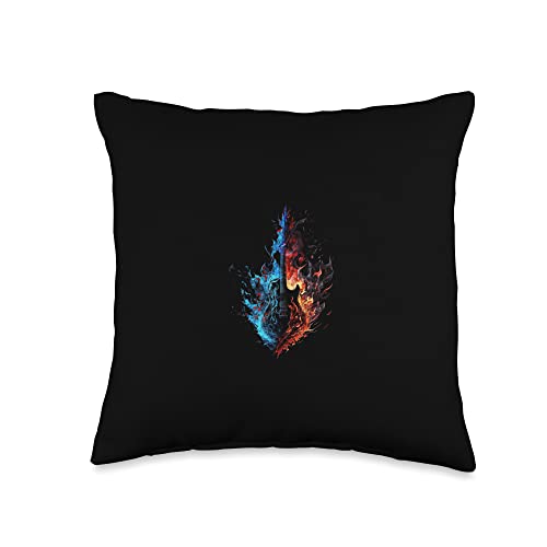 Cool Fire Electric Guitar Band Music Gift Electric Flames Guitarist Musician Retro Guitar Throw Pillow, 16x16, Multicolor