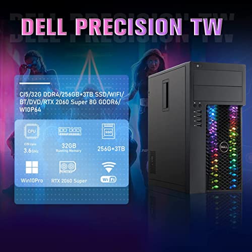 Dell Gaming Precision 3620 Tower Desktop PC, Intel Quad Core I5-6500 up to 3.6GHz, GeForce RTX 2060 Super 8G GDDR6, 32G DDR4, 256G SSD+3T, RGB Keybaord & Mouse, DVD, WiFi, BT, Win10P64 (Renewed)