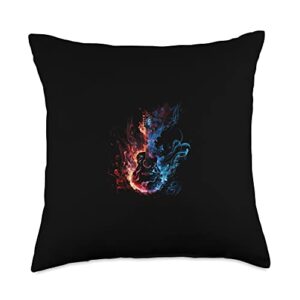 cool fire electric guitar band music gift guitarist flames electric guitar musician retro guita throw pillow, 18x18, multicolor