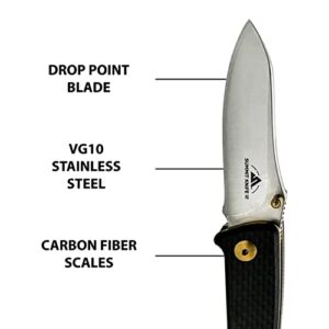 Summit Knife Co Mount Olympus EDC Folder Knife 2.75” VG10 Stainless Steel Blade - Black Carbon Fiber Scales Handle - Gentlemans Every Day Carry Lightweight Folding Pocket Knife