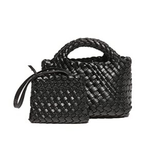 handmade woven bags for women with coin purse fashion handbag female shoulder bags foldable chain small tote crossbody bags (black)