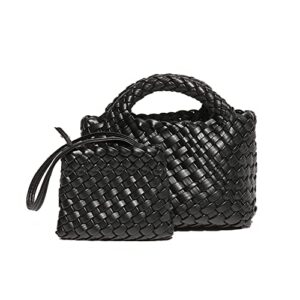 Handmade Woven Bags for Women with Coin Purse Fashion Handbag Female Shoulder Bags Foldable Chain Small Tote Crossbody Bags (Black)