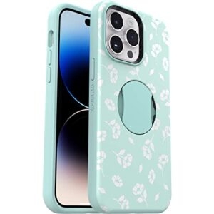 otterbox iphone 14 pro (only) ottergrip symmetry series case - poppies by the sea (blue), built-in grip, sleek case, snaps to magsafe, raised edges protect camera & screen